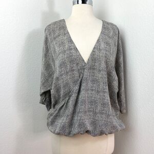 Joie Black White Oversized Blouse Large Surplice Elastic Waist Boho Peasant Goth